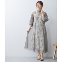 【結婚式・パーティー・オケージョンドレス】プリント重ね使いチュールワンピースドレス 大きいサイズ Neina