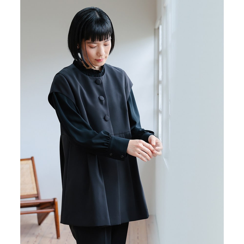 【喪服・礼服】洗える防しわタックデザインジレ3点セット(ジレ+ブラウス+テーパードパンツ) 大きいサイズ Neina21