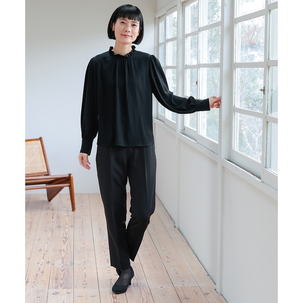 【喪服・礼服】洗える防しわタックデザインジレ3点セット(ジレ+ブラウス+テーパードパンツ) 大きいサイズ Neina22