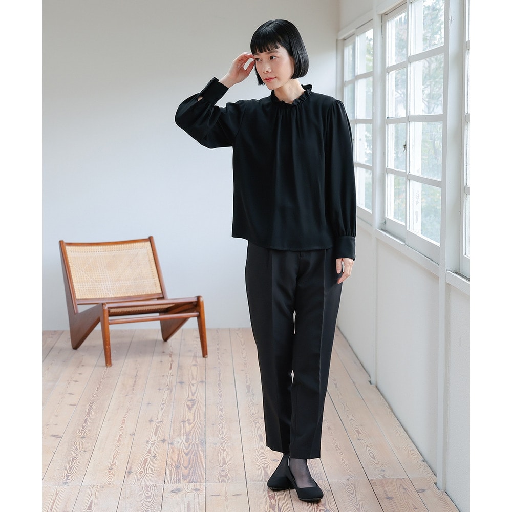 【喪服・礼服】洗える防しわタックデザインジレ3点セット(ジレ+ブラウス+テーパードパンツ) 大きいサイズ Neina23