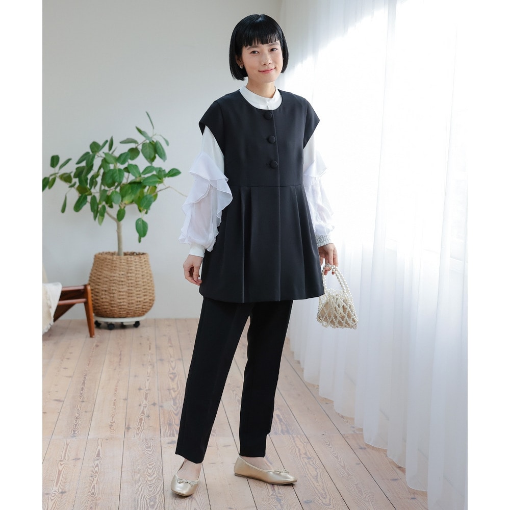 【喪服・礼服】洗える防しわタックデザインジレ3点セット(ジレ+ブラウス+テーパードパンツ) 大きいサイズ Neina26