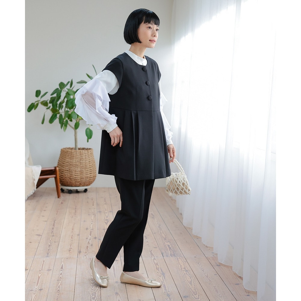 【喪服・礼服】洗える防しわタックデザインジレ3点セット(ジレ+ブラウス+テーパードパンツ) 大きいサイズ Neina27