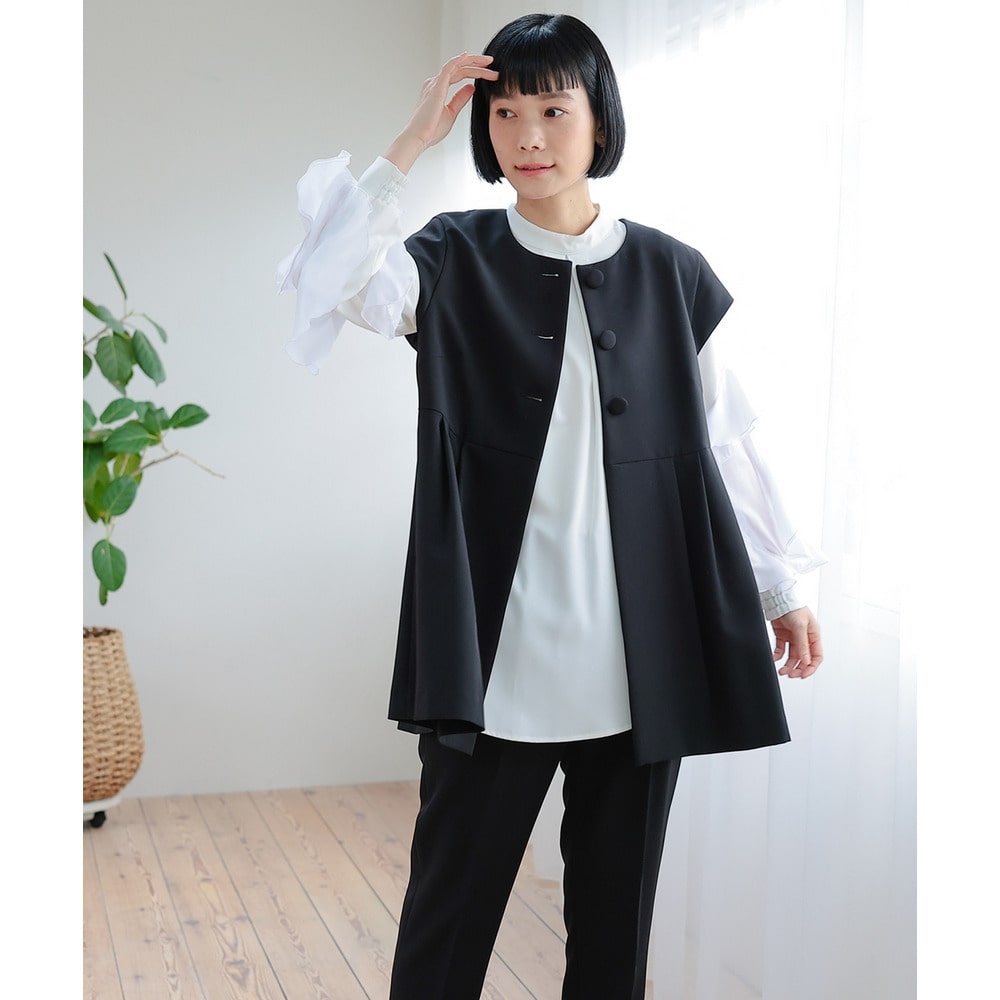 【喪服・礼服】洗える防しわタックデザインジレ3点セット(ジレ+ブラウス+テーパードパンツ) 大きいサイズ Neina28