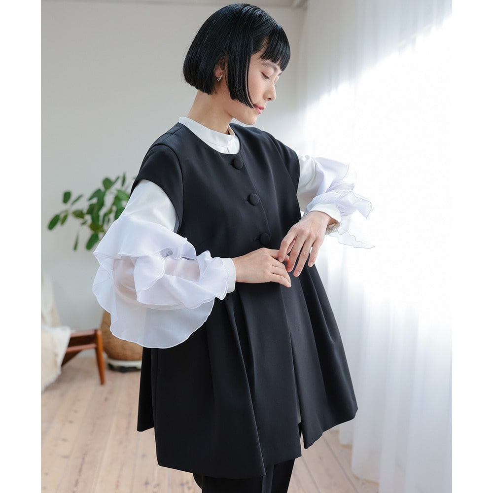 【喪服・礼服】洗える防しわタックデザインジレ3点セット(ジレ+ブラウス+テーパードパンツ) 大きいサイズ Neina29