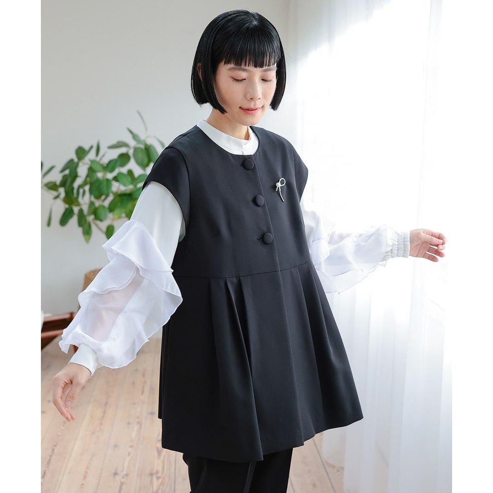 【喪服・礼服】洗える防しわタックデザインジレ3点セット(ジレ+ブラウス+テーパードパンツ) 大きいサイズ Neina30