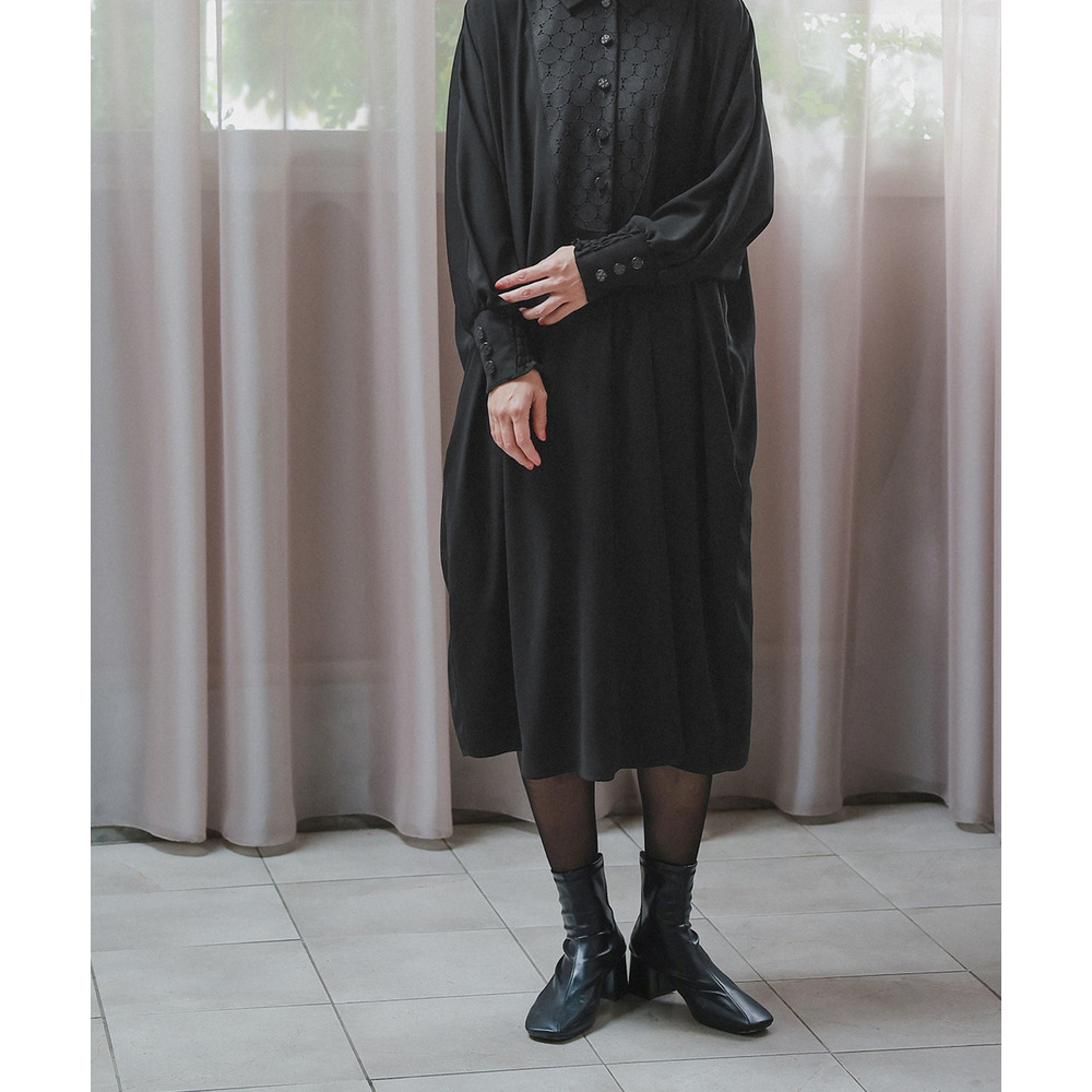 【喪服・礼服】洗える防しわ水玉レースドルマンスリーブワンピース(ペチコート付き) 大きいサイズ Neina10