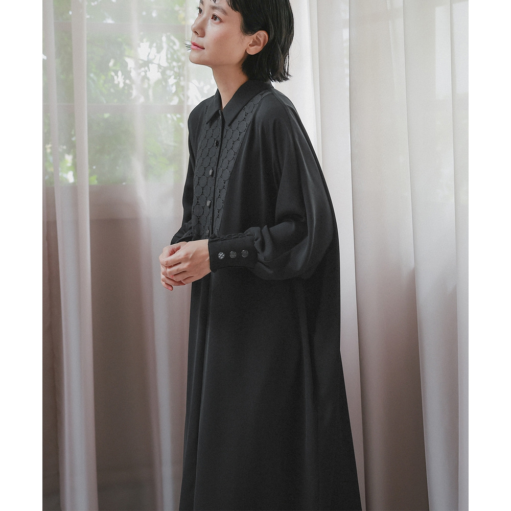 【喪服・礼服】洗える防しわ水玉レースドルマンスリーブワンピース(ペチコート付き) 大きいサイズ Neina11