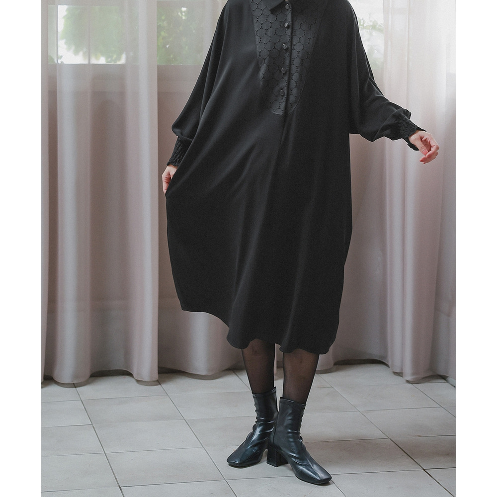 【喪服・礼服】洗える防しわ水玉レースドルマンスリーブワンピース(ペチコート付き) 大きいサイズ Neina13