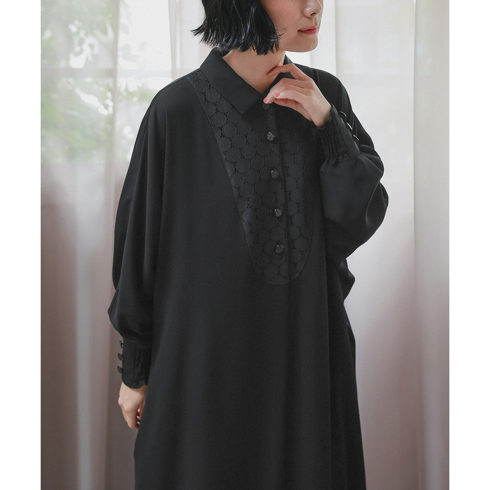 【喪服・礼服】洗える防しわ水玉レースドルマンスリーブワンピース(ペチコート付き) 大きいサイズ Neina15