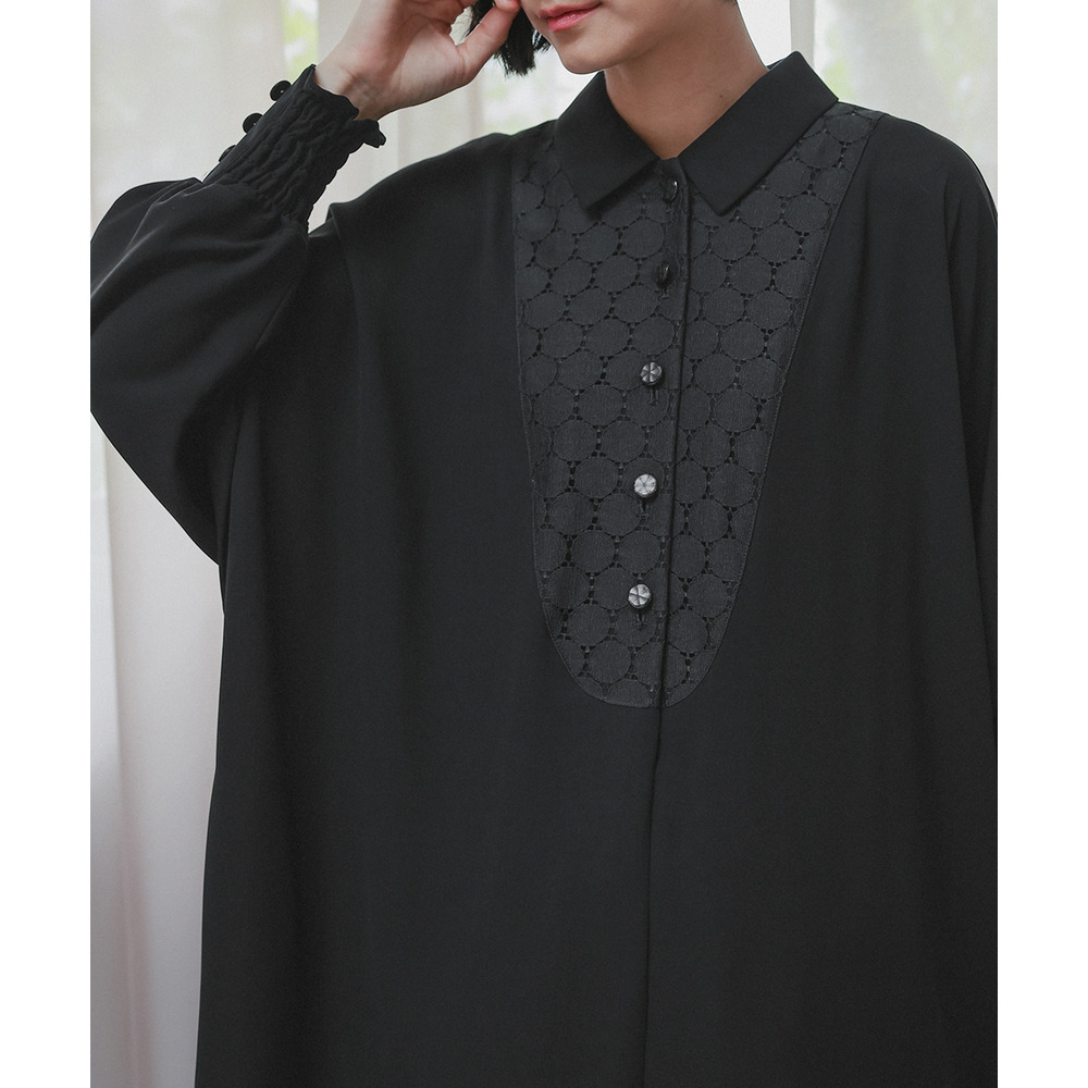 【喪服・礼服】洗える防しわ水玉レースドルマンスリーブワンピース(ペチコート付き) 大きいサイズ Neina18