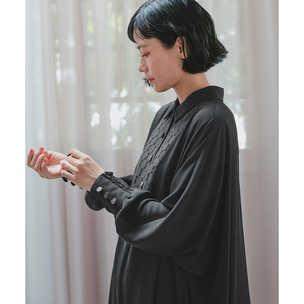 【喪服・礼服】洗える防しわ水玉レースドルマンスリーブワンピース(ペチコート付き) 大きいサイズ Neina19