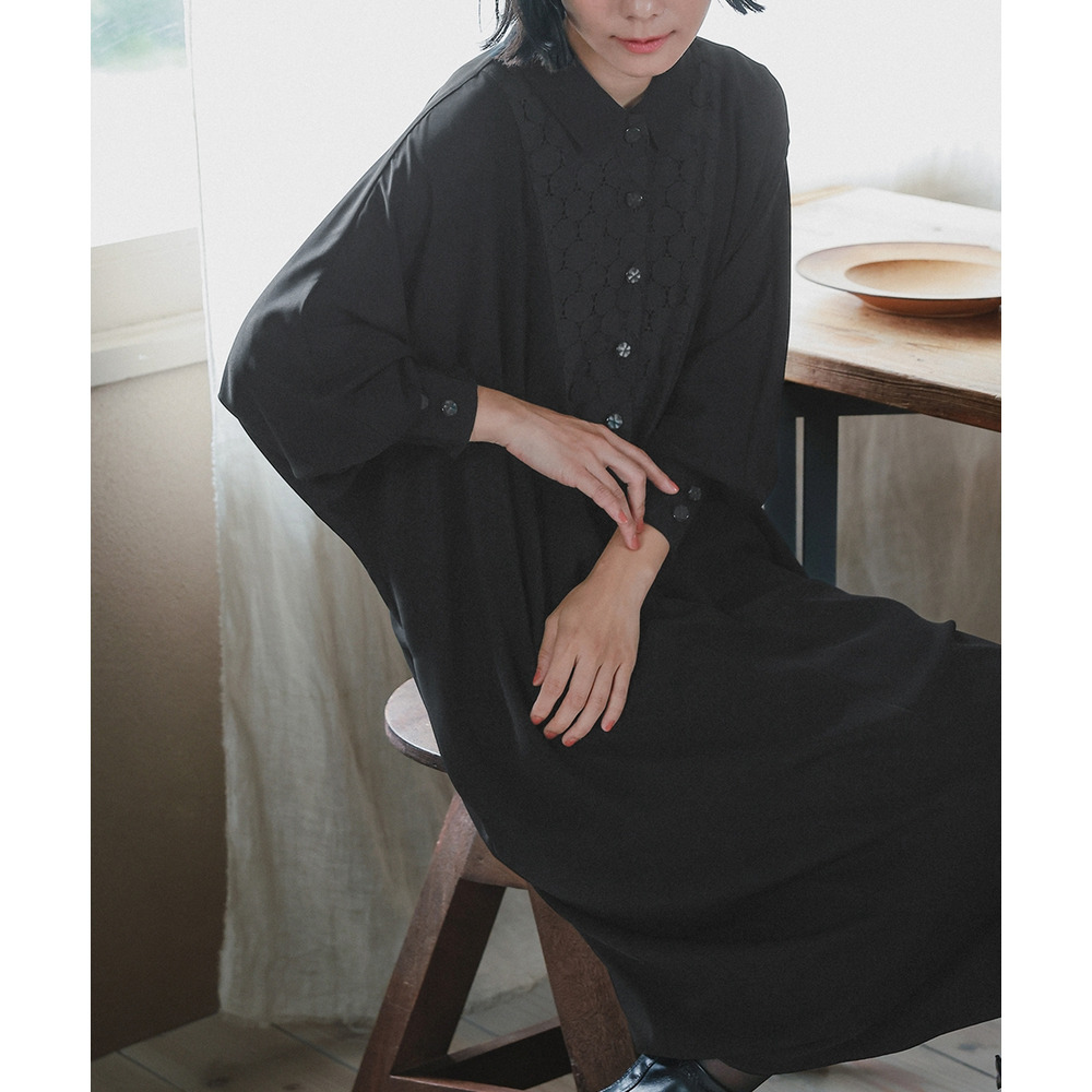 【喪服・礼服】洗える防しわ水玉レースドルマンスリーブワンピース(ペチコート付き) 大きいサイズ Neina20