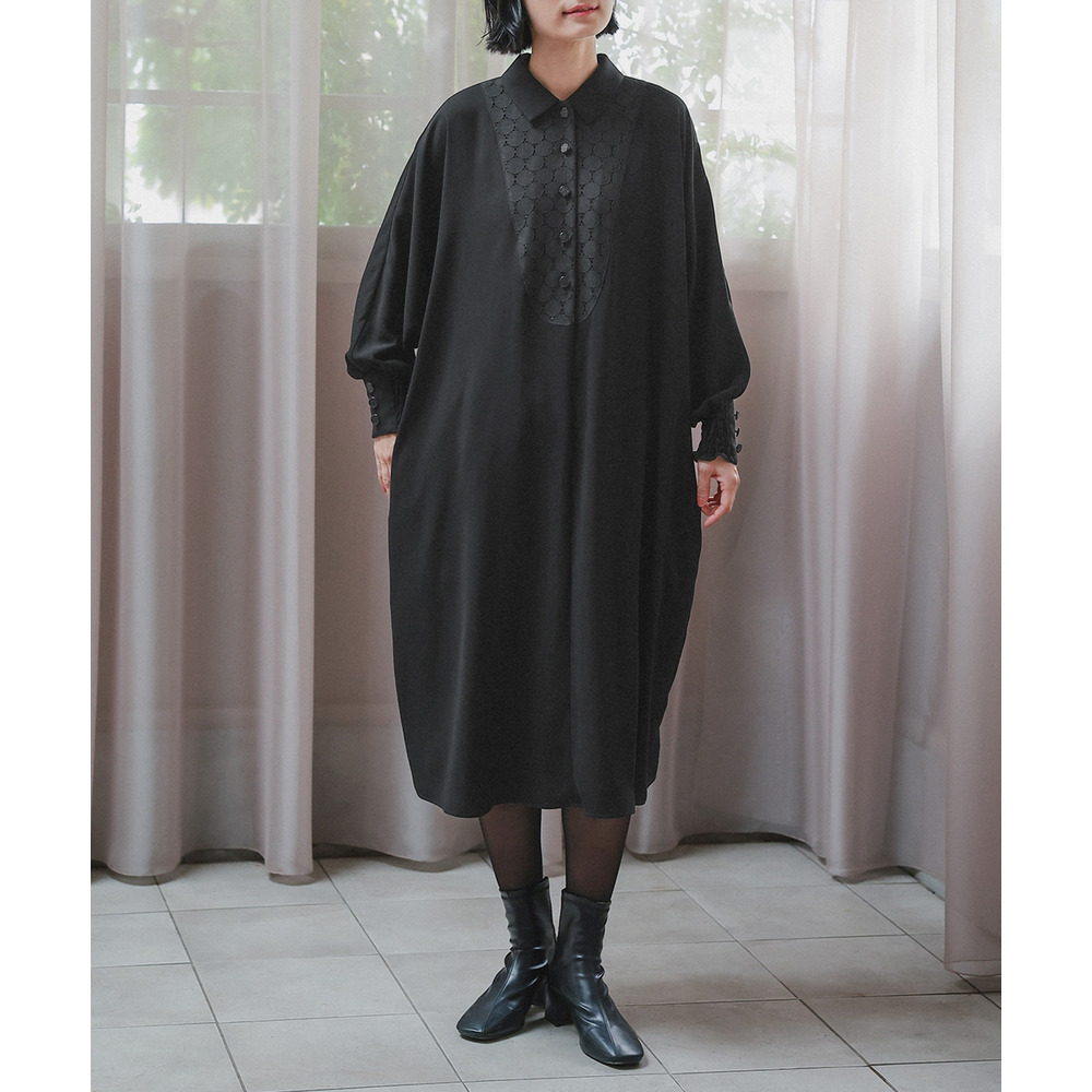 【喪服・礼服】洗える防しわ水玉レースドルマンスリーブワンピース(ペチコート付き) 大きいサイズ Neina22