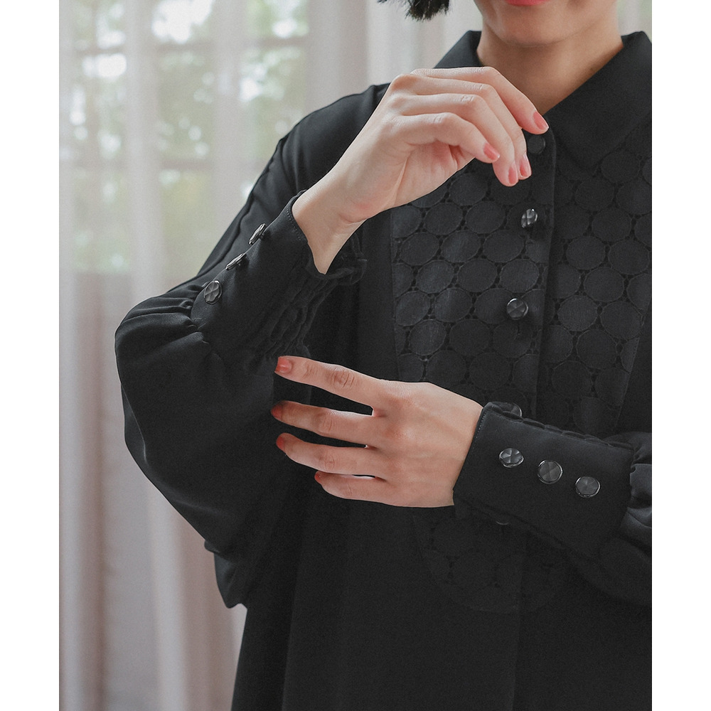 【喪服・礼服】洗える防しわ水玉レースドルマンスリーブワンピース(ペチコート付き) 大きいサイズ Neina30