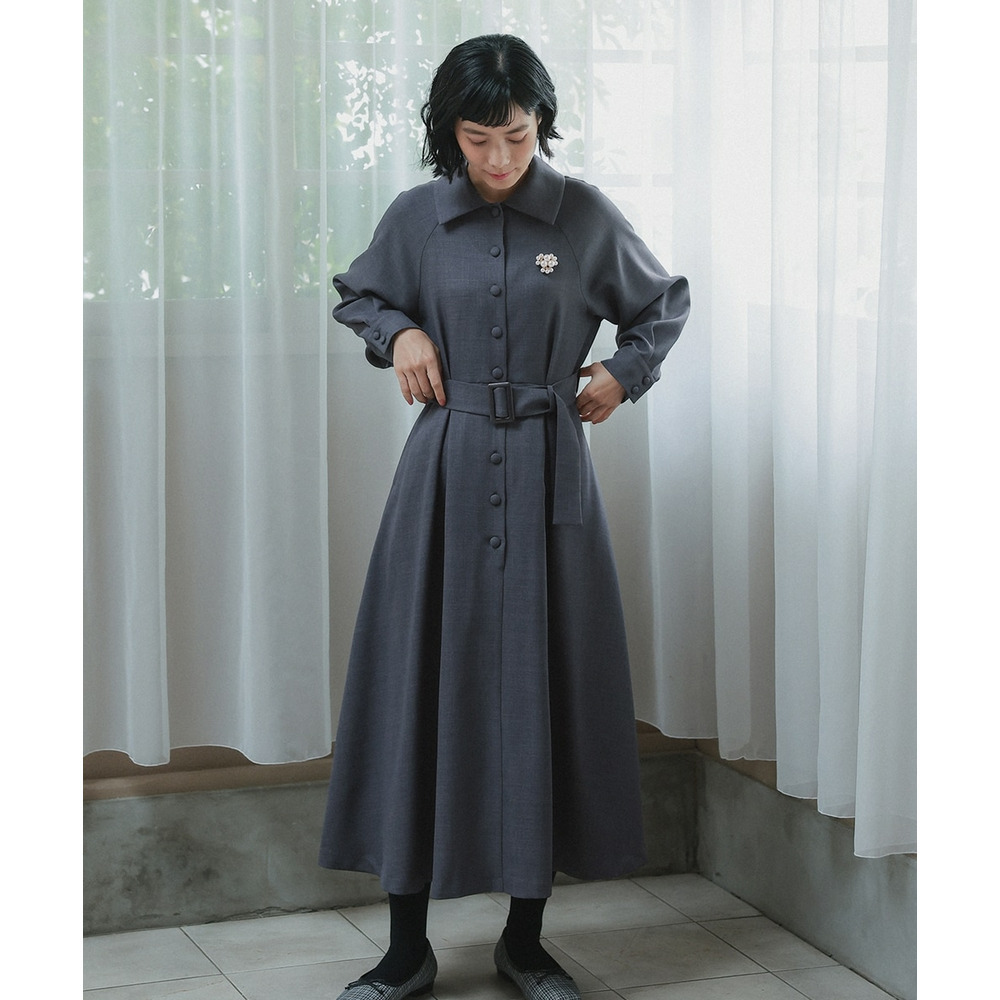 【入学式・卒業式・フォーマル】ベルテッドラグランコートワンピース(共布ベルト・ブローチ付) 大きいサイズ Neina14