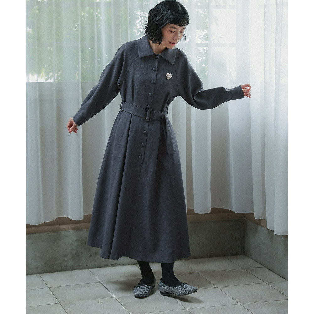 【入学式・卒業式・フォーマル】ベルテッドラグランコートワンピース(共布ベルト・ブローチ付) 大きいサイズ Neina18