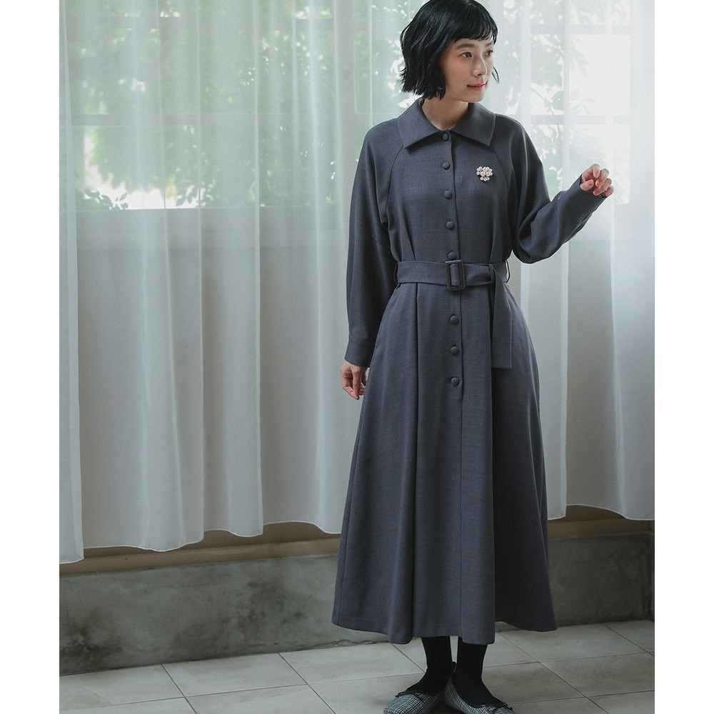 【入学式・卒業式・フォーマル】ベルテッドラグランコートワンピース(共布ベルト・ブローチ付) 大きいサイズ Neina19