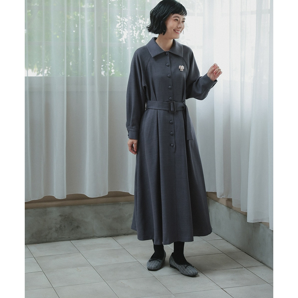 【入学式・卒業式・フォーマル】ベルテッドラグランコートワンピース(共布ベルト・ブローチ付) 大きいサイズ Neina20