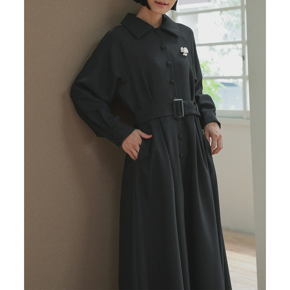 【入学式・卒業式・フォーマル】ベルテッドラグランコートワンピース(共布ベルト・ブローチ付) 大きいサイズ Neina22
