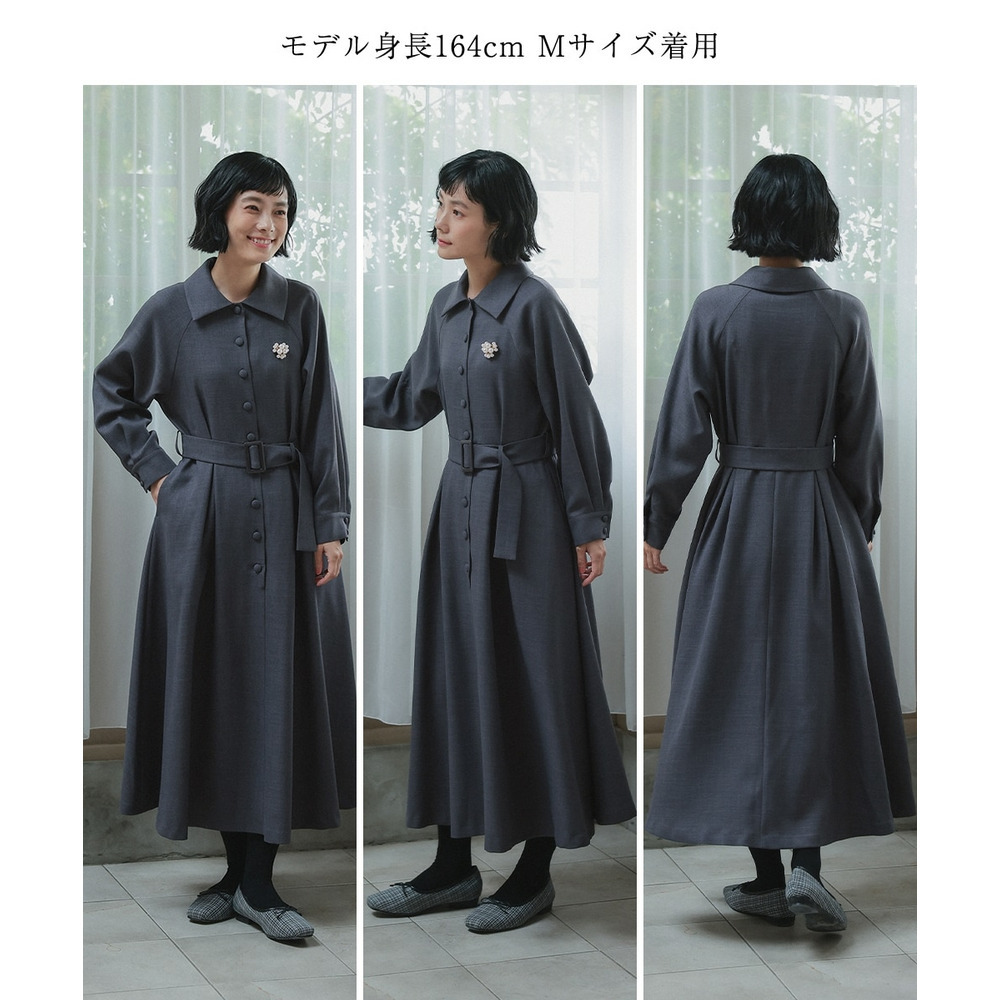 【入学式・卒業式・フォーマル】ベルテッドラグランコートワンピース(共布ベルト・ブローチ付) 大きいサイズ Neina26