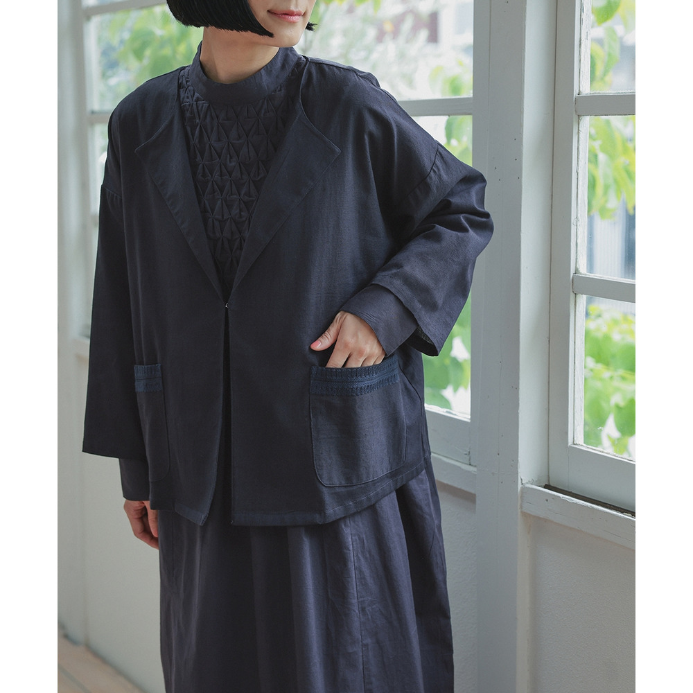 【入学式・卒業式・フォーマル】スモッキング刺繍ワンピース+ラペルデザインジャケットアンサンブル 大きいサイズ Neina21