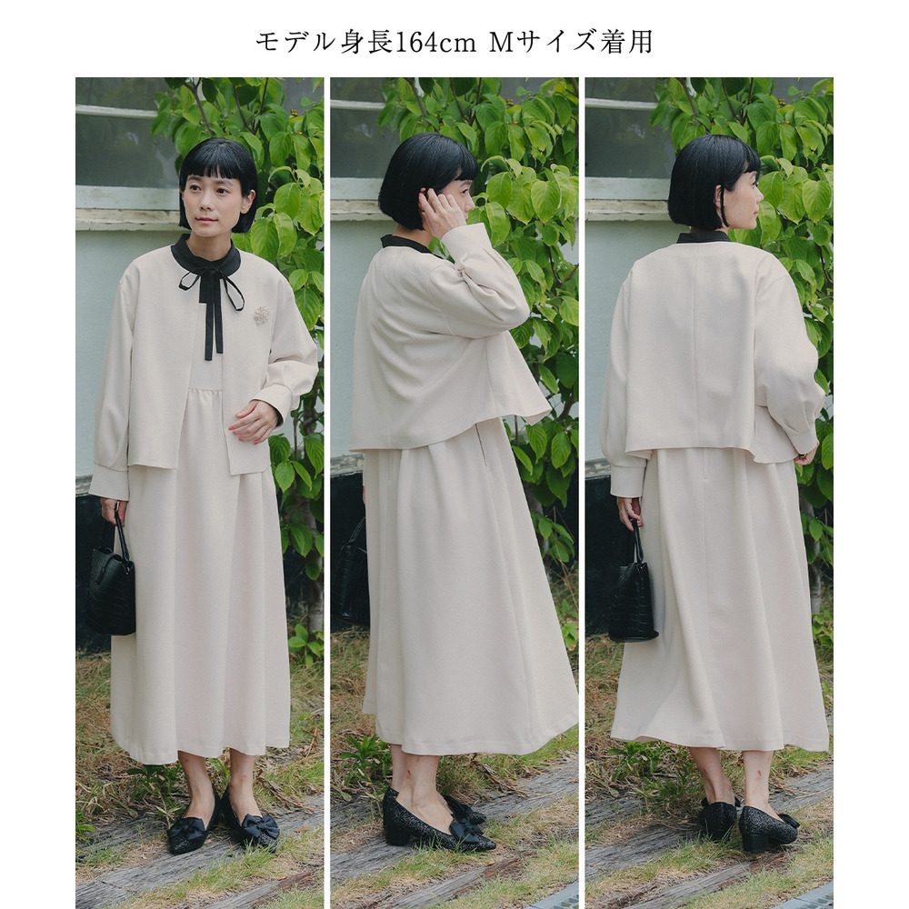 【入学式・卒業式・フォーマル】ドビー織ジャケットアンサンブル3点セット(ジャケット+ブラウス+キャミワンピース) 大きいサイズ Neina26