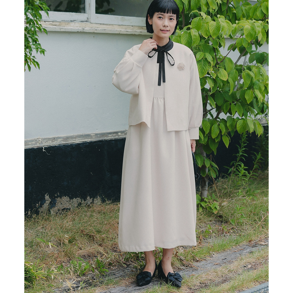 【入学式・卒業式・フォーマル】ドビー織ジャケットアンサンブル3点セット(ジャケット+ブラウス+キャミワンピース) 大きいサイズ Neina1