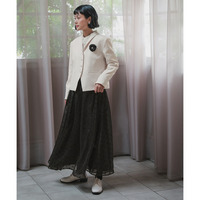 【入学式・卒業式・フォーマル】ショールカラーセミスクエア4つ釦ジャケット+ドットフロッキースカートアンサンブル 大きいサイズ　Neina