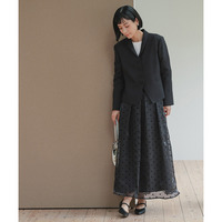 【入学式・卒業式・フォーマル】ショールカラーセミスクエア4つ釦ジャケット+ドットフロッキースカートアンサンブル 大きいサイズ　Neina