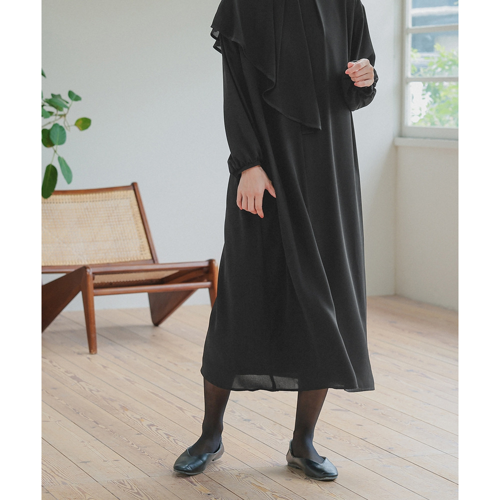 【喪服・礼服】日本製生地使用 洗える防しわアシメドレープサテン切替前開きデザインワンピース 大きいサイズ Neina10