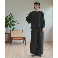 【喪服・礼服】日本製生地使用 洗える防しわバックリボンブラウス+ワイドパンツセットアップスーツ 大きいサイズ Neina