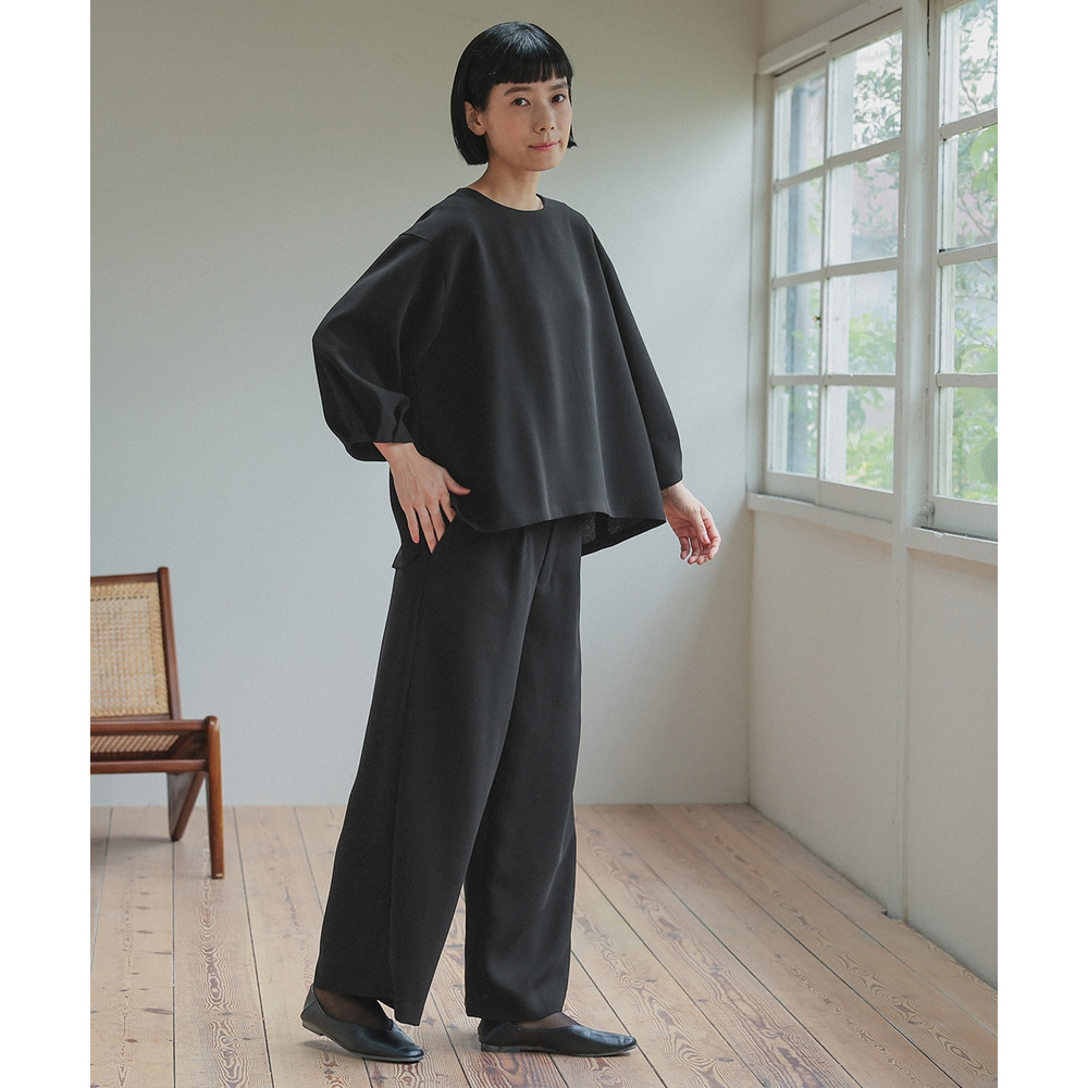 【喪服・礼服】日本製生地使用 洗える防しわバックリボンブラウス+ワイドパンツセットアップスーツ 大きいサイズ Neina10