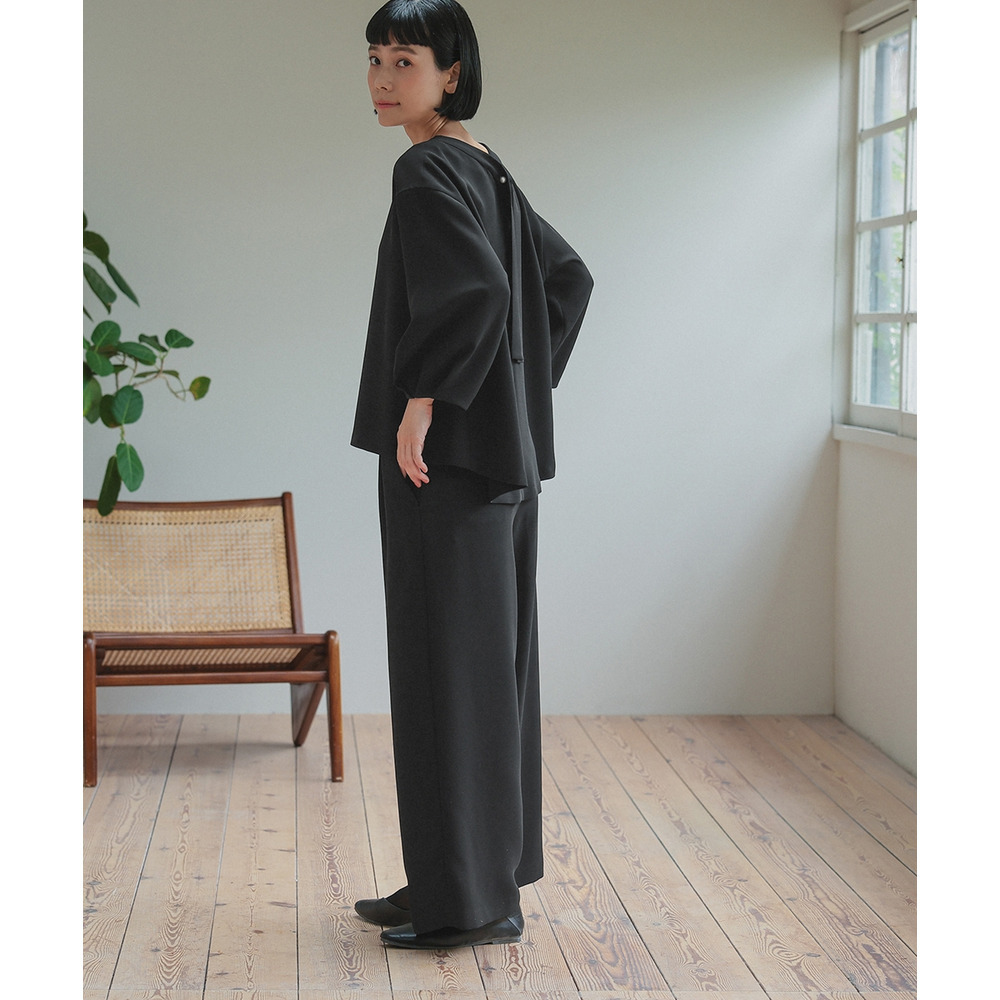 【喪服・礼服】日本製生地使用 洗える防しわバックリボンブラウス+ワイドパンツセットアップスーツ 大きいサイズ Neina11