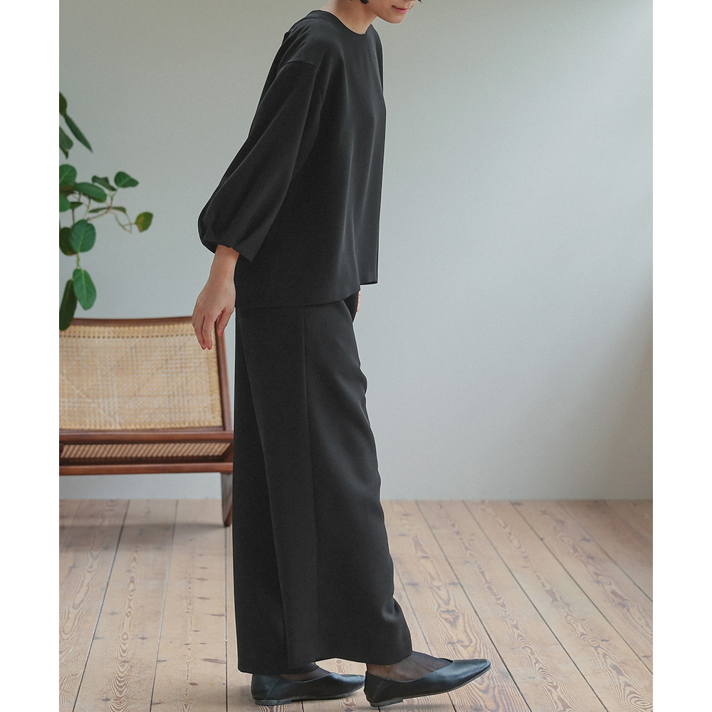 【喪服・礼服】日本製生地使用 洗える防しわバックリボンブラウス+ワイドパンツセットアップスーツ 大きいサイズ Neina12