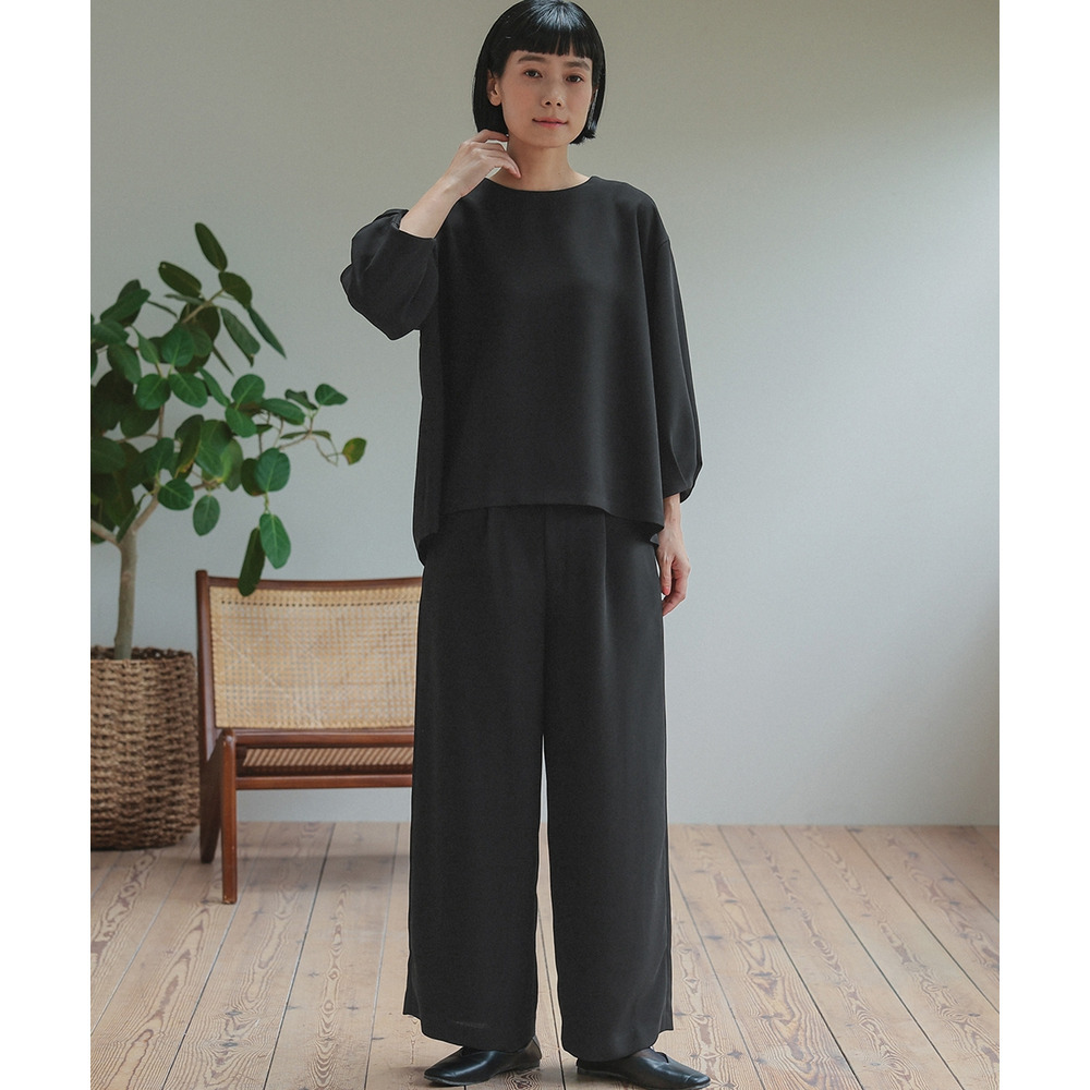 【喪服・礼服】日本製生地使用 洗える防しわバックリボンブラウス+ワイドパンツセットアップスーツ 大きいサイズ Neina13