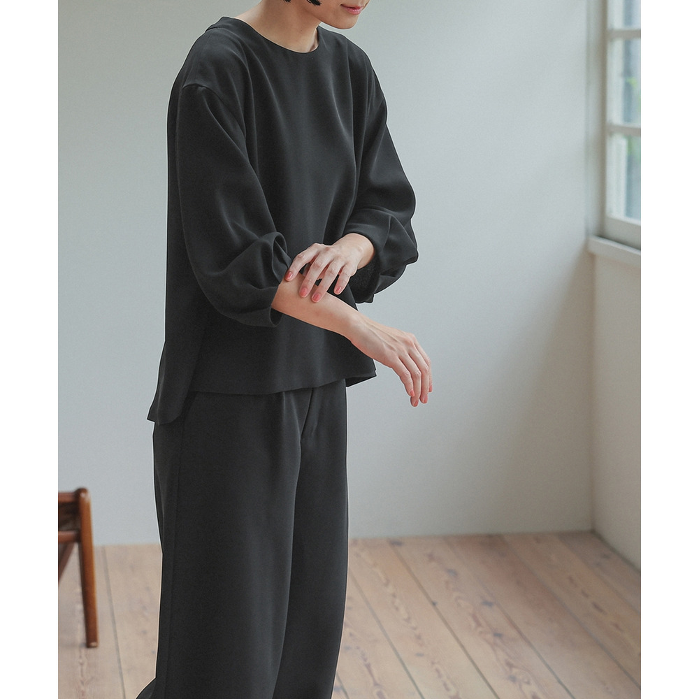 【喪服・礼服】日本製生地使用 洗える防しわバックリボンブラウス+ワイドパンツセットアップスーツ 大きいサイズ Neina14