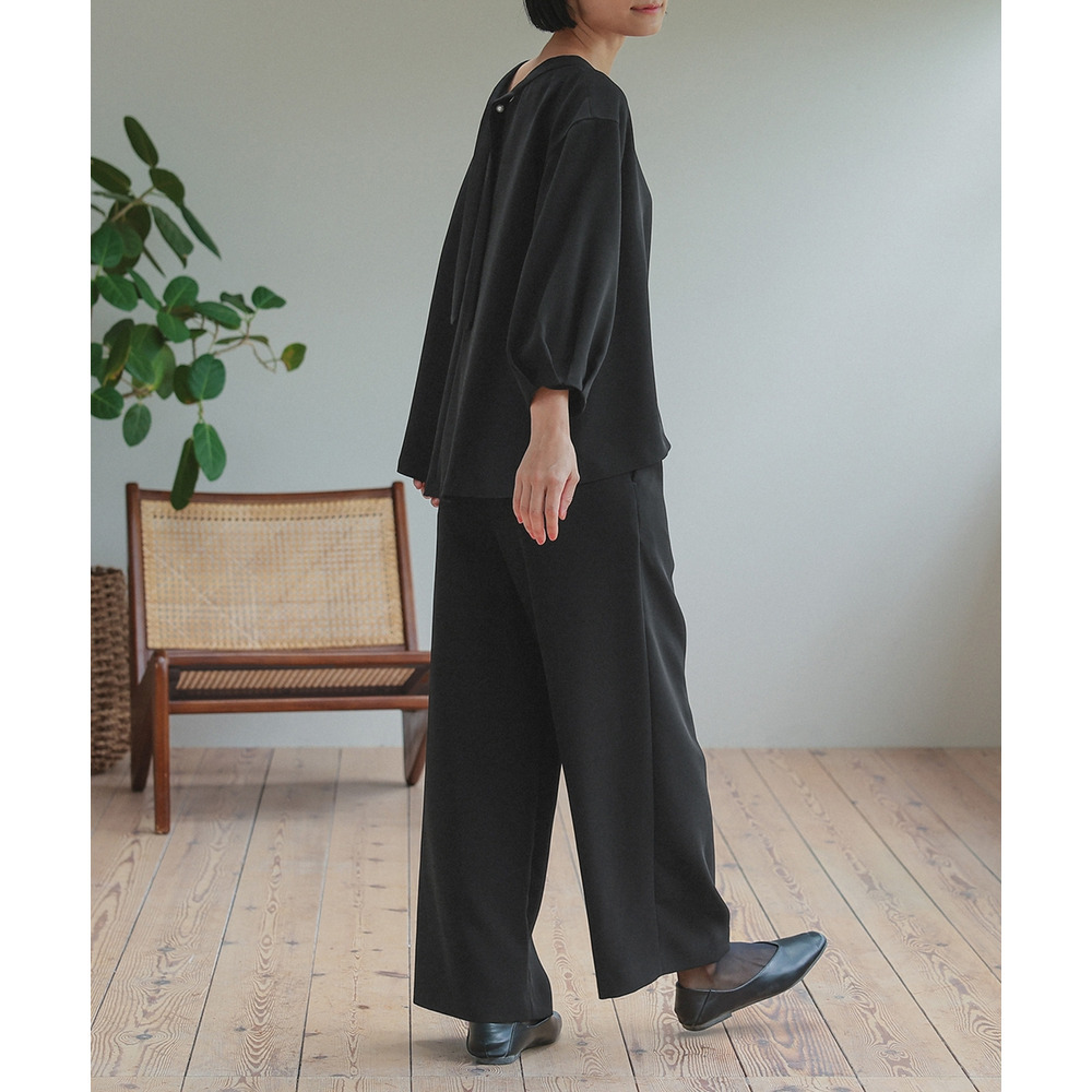 【喪服・礼服】日本製生地使用 洗える防しわバックリボンブラウス+ワイドパンツセットアップスーツ 大きいサイズ Neina21