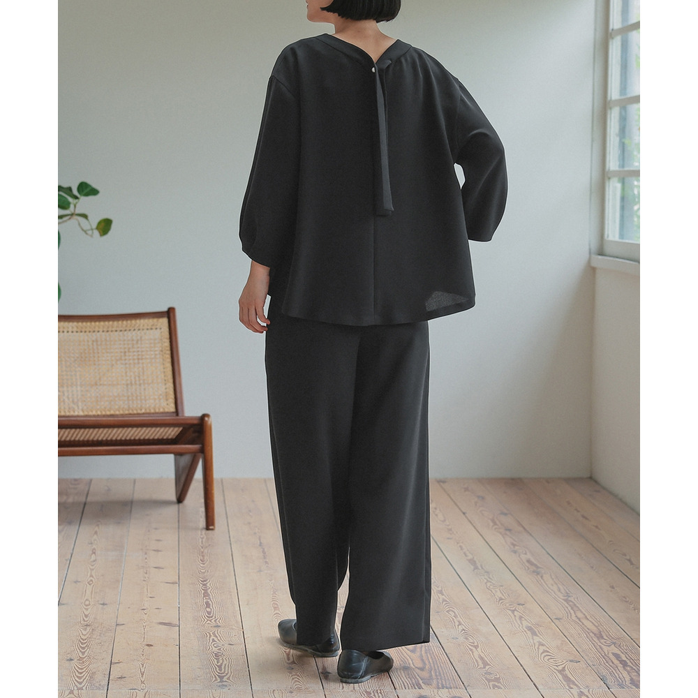 【喪服・礼服】日本製生地使用 洗える防しわバックリボンブラウス+ワイドパンツセットアップスーツ 大きいサイズ Neina22