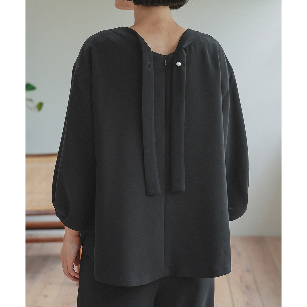 【喪服・礼服】日本製生地使用 洗える防しわバックリボンブラウス+ワイドパンツセットアップスーツ 大きいサイズ Neina27