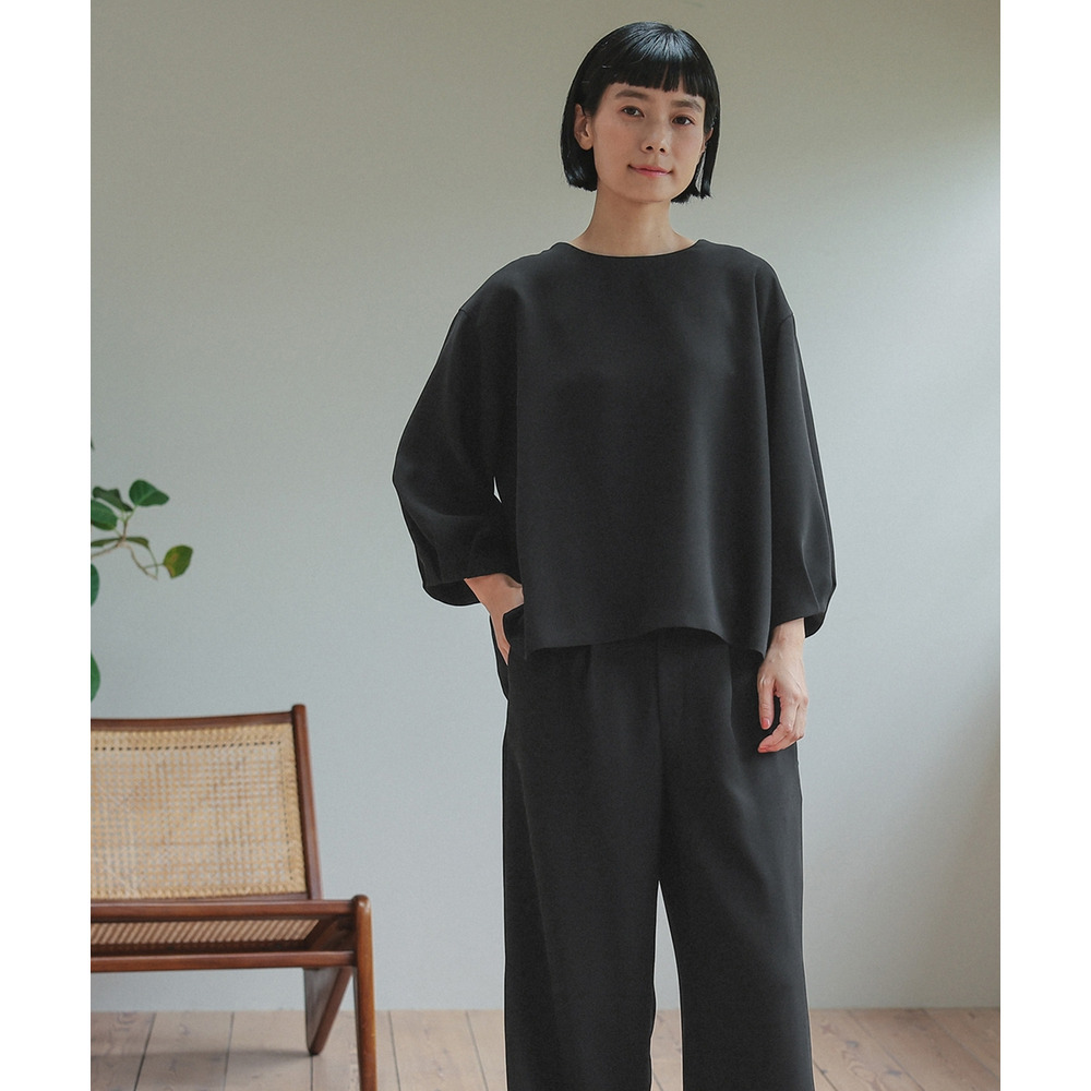 【喪服・礼服】日本製生地使用 洗える防しわバックリボンブラウス+ワイドパンツセットアップスーツ 大きいサイズ Neina9