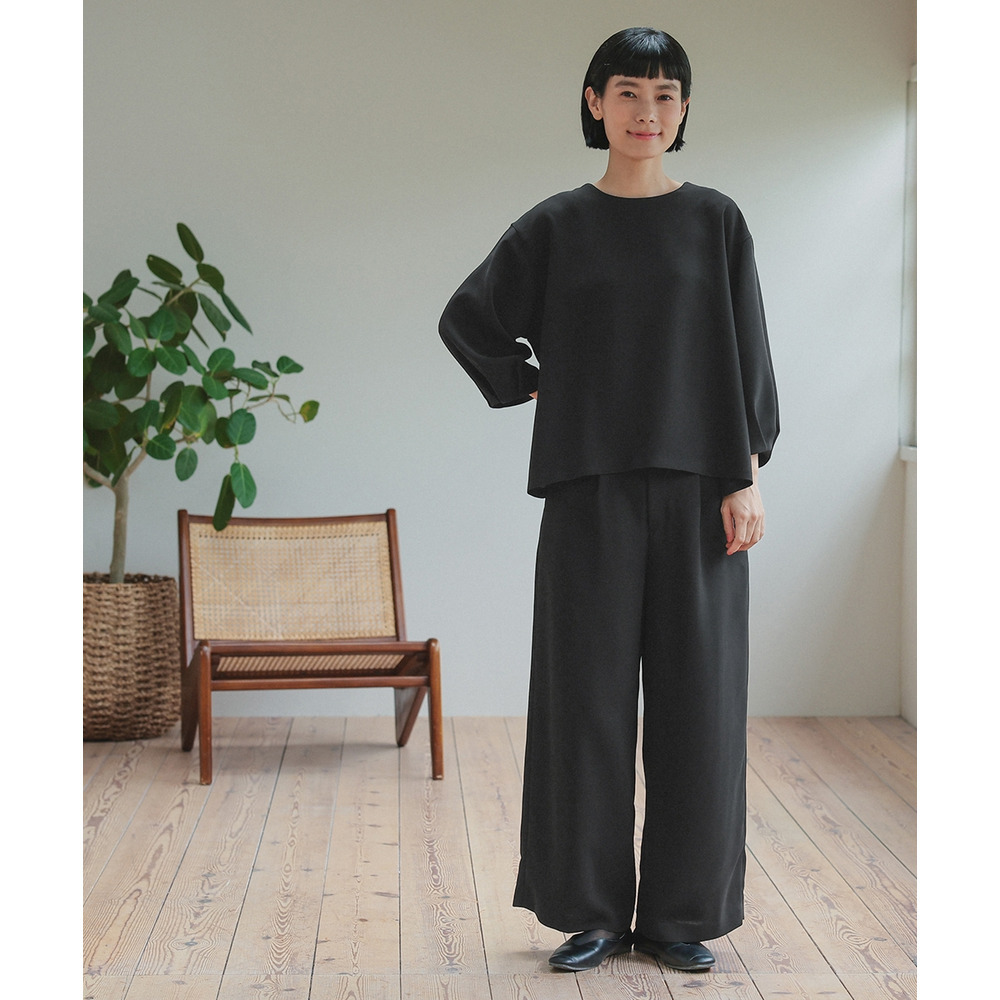 【喪服・礼服】日本製生地使用 洗える防しわバックリボンブラウス+ワイドパンツセットアップスーツ 大きいサイズ Neina1