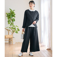 【入学式・卒業式・フォーマル】ゆるロールネックブラウスワイドパンツスーツ3点セット（デザインジャケット＋ブラウス＋パンツ）　大きいサイズ　Neina