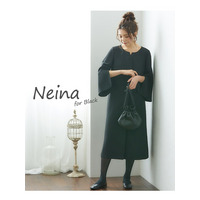 【大きいサイズ】【喪服・礼服】＜Neina＞洗える防しわ前開きキーネックデザインワンピース