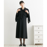 【喪服・礼服】日本製生地使用　洗える防しわ2WAYケープ＋Vネックワンピースアンサンブル　大きいサイズ　Neina