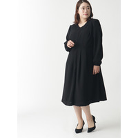 【喪服・礼服】〔前開きなので着脱が楽〕衿レース前開きフォーマルワンピース 大きいサイズ