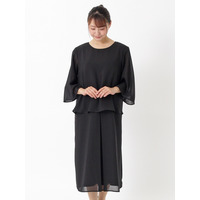 【喪服・礼服】シフォン素材　ゆったり体型カバーできるケープを羽織ったようなワンピース 大きいサイズ