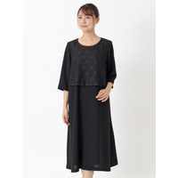 【喪服・礼服】レース使い七分袖ゆったり楽ちんワンピース 大きいサイズ
