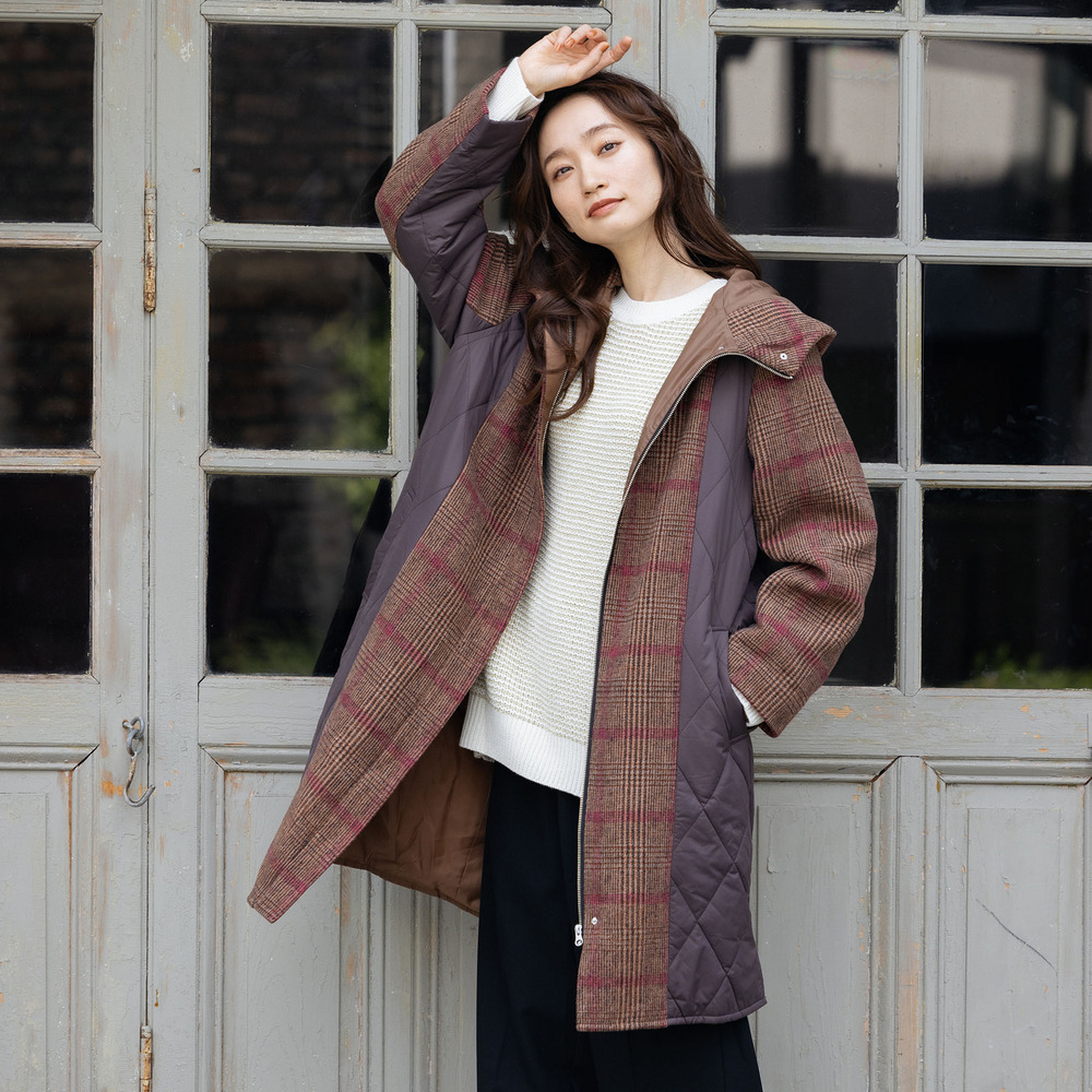 21号(6L～) FONTLAB ウール×キルティングフーディーコート