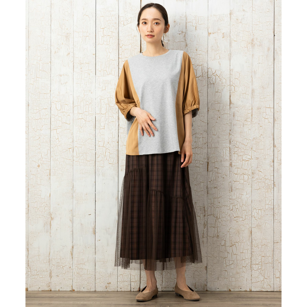 21号(6L~) FONTLAB ドルマンスリーブ布帛コンビカットソー2