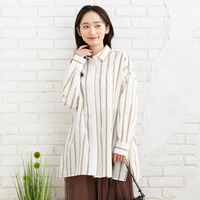 【大きいサイズ】 15号(3L) FONTLAB 先染めストライプオーバーシャツ